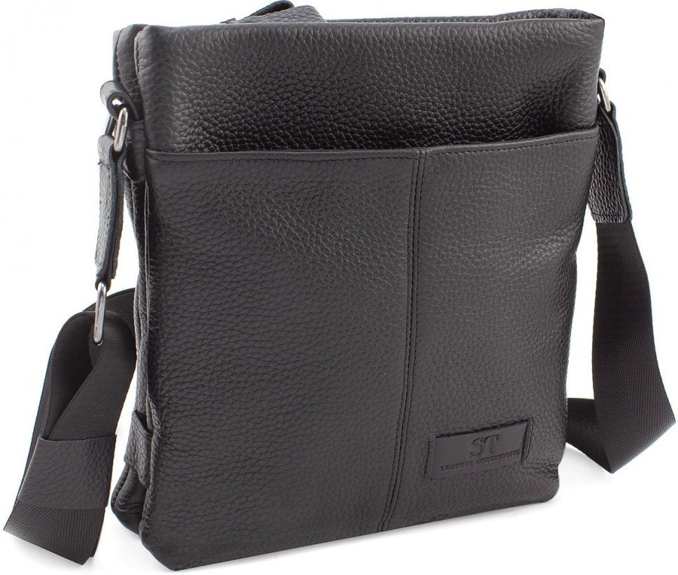Кожаная мужская сумка черного цвета на две молнии Leather Collection (11142)