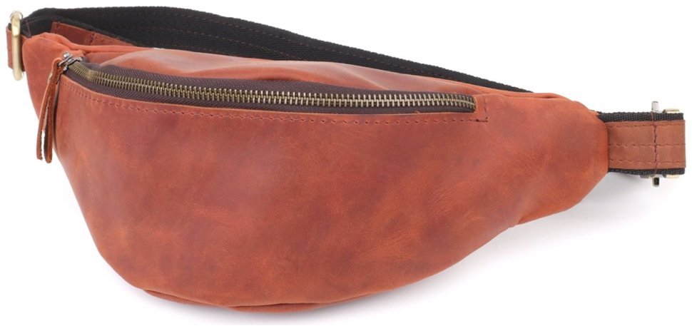 Качественная мужская сумка-бананка из винтажной натуральной кожи Shvigel 95108 рыжего цвета modnotak фото №1