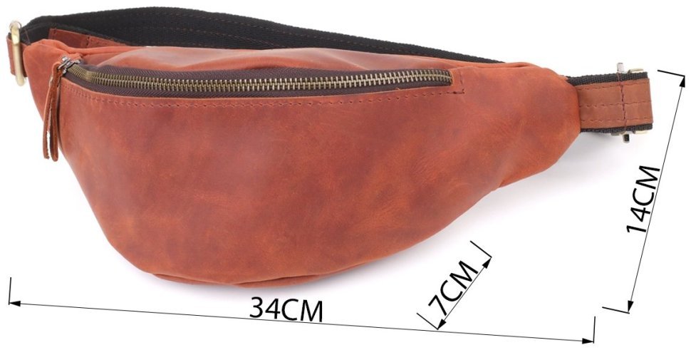 Качественная мужская сумка-бананка из винтажной натуральной кожи Shvigel 95108 рыжего цвета modnotak фото №3