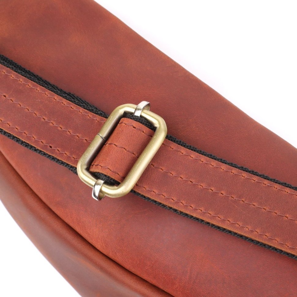 Качественная мужская сумка-бананка из винтажной натуральной кожи Shvigel 95108 рыжего цвета modnotak фото №5