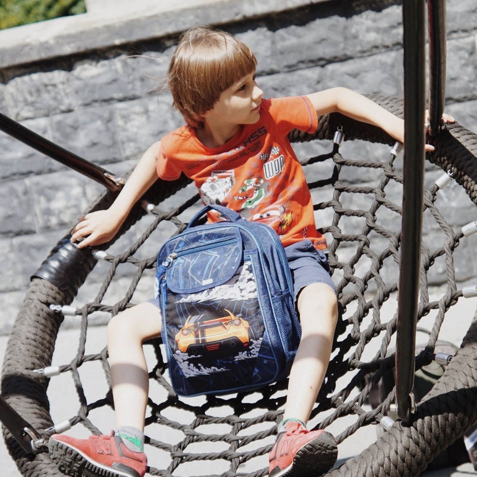 Стильный школьный рюкзак из синего текстиля для мальчиков Bagland (55508)