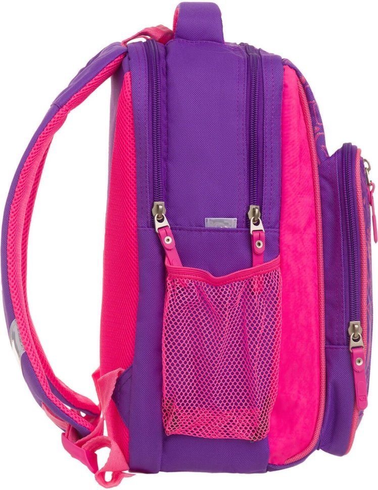 Фиолетовый текстильный школьный рюкзак для девочек с котиками Bagland 55708