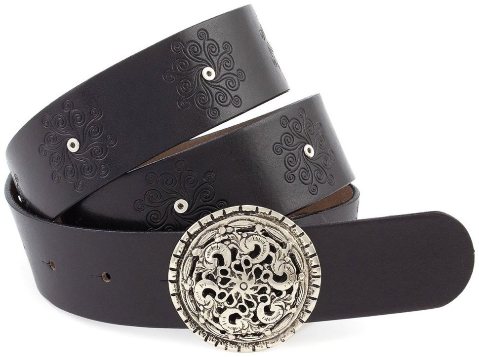 Італійський шкіряний жіночий ремінь із заклепками та малюнком Gherardini (40650) modnotak фото №1