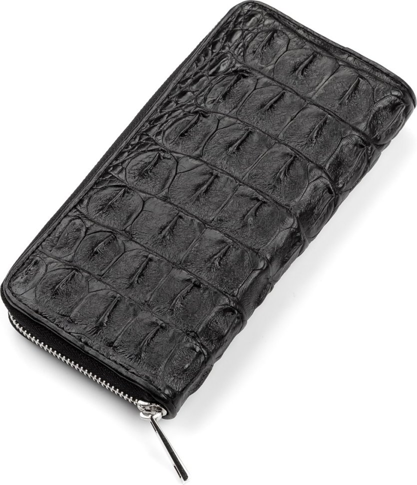 Чоловічий гаманець-клатч з натуральної шкіри крокодила чорного кольору CROCODILE LEATHER (024-18012)