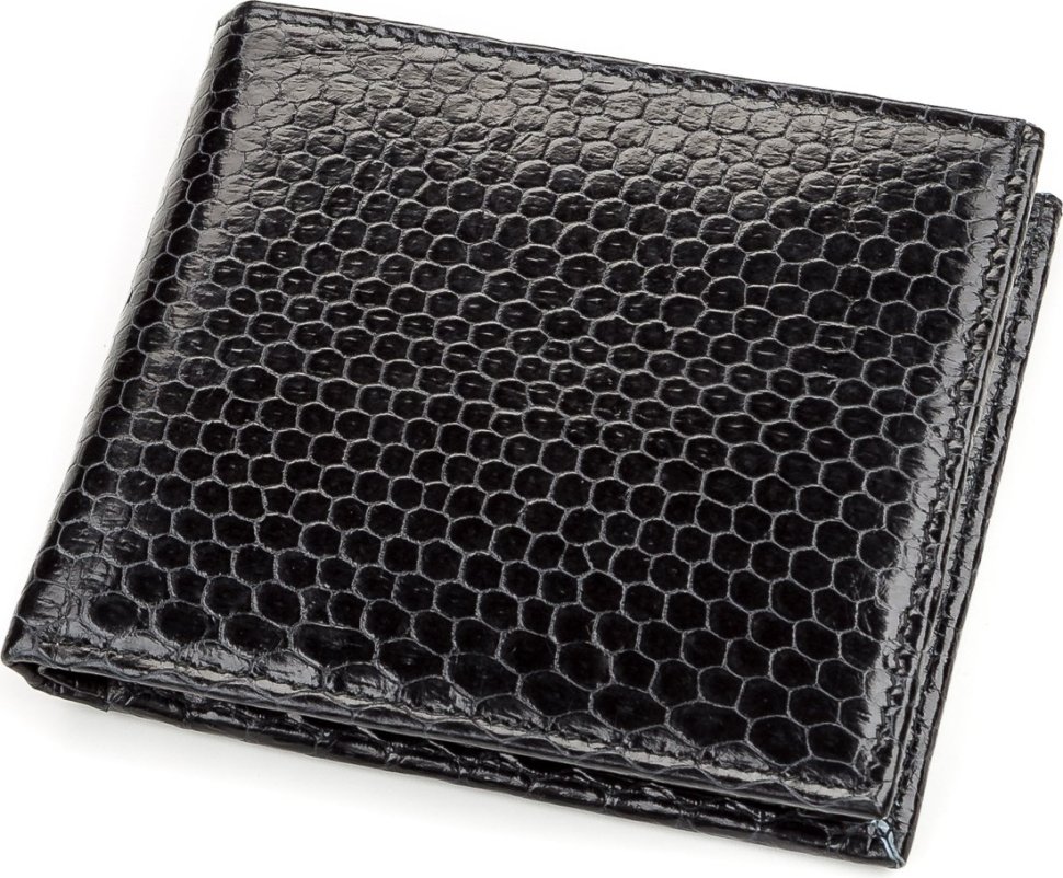 Черное портмоне из натуральной кожи морской змеи компактного размера SNAKE LEATHER (024-18141)