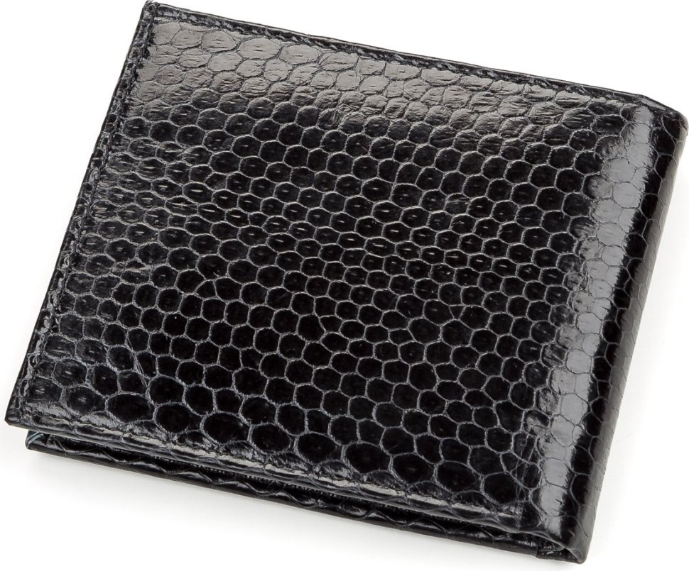Черное портмоне из натуральной кожи морской змеи компактного размера SNAKE LEATHER (024-18141)
