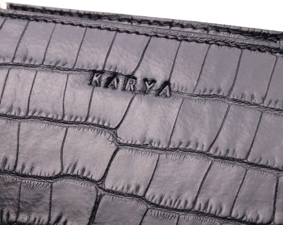 Черная мужская барсетка из натуральной кожи с тиснением под крокодила KARYA (2421310)