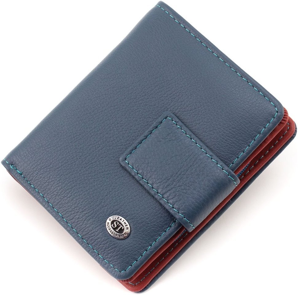Женский кожаный кошелек синего цвета с разворотом под документы ST Leather 1767308