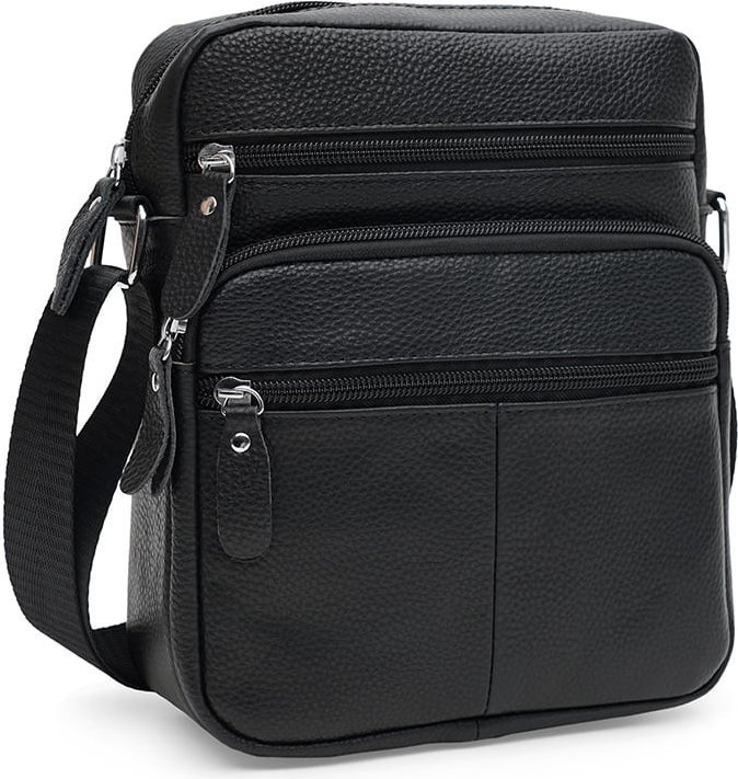 Чоловіча наплічна сумка-планшет із зернистої шкіри чорного кольору Keizer (22061)