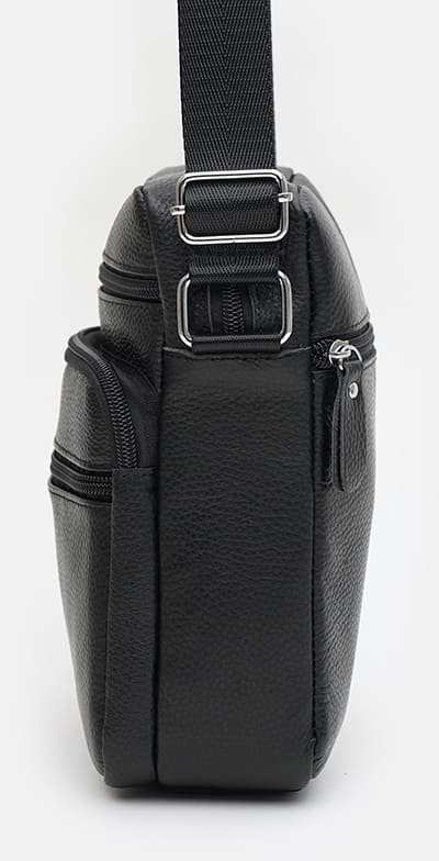 Мужская наплечная сумка-планшет из зернистой кожи черного цвета Keizer (22061)