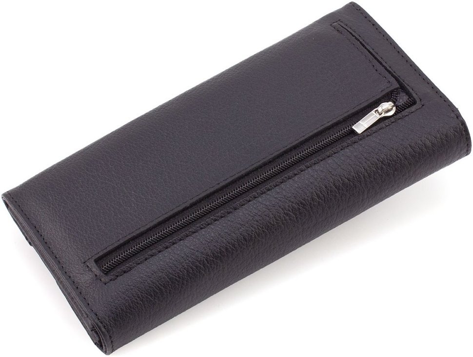 Женский кожаный кошелек черного цвета с ассиметричным клапаном на кнопке ST Leather 1767408