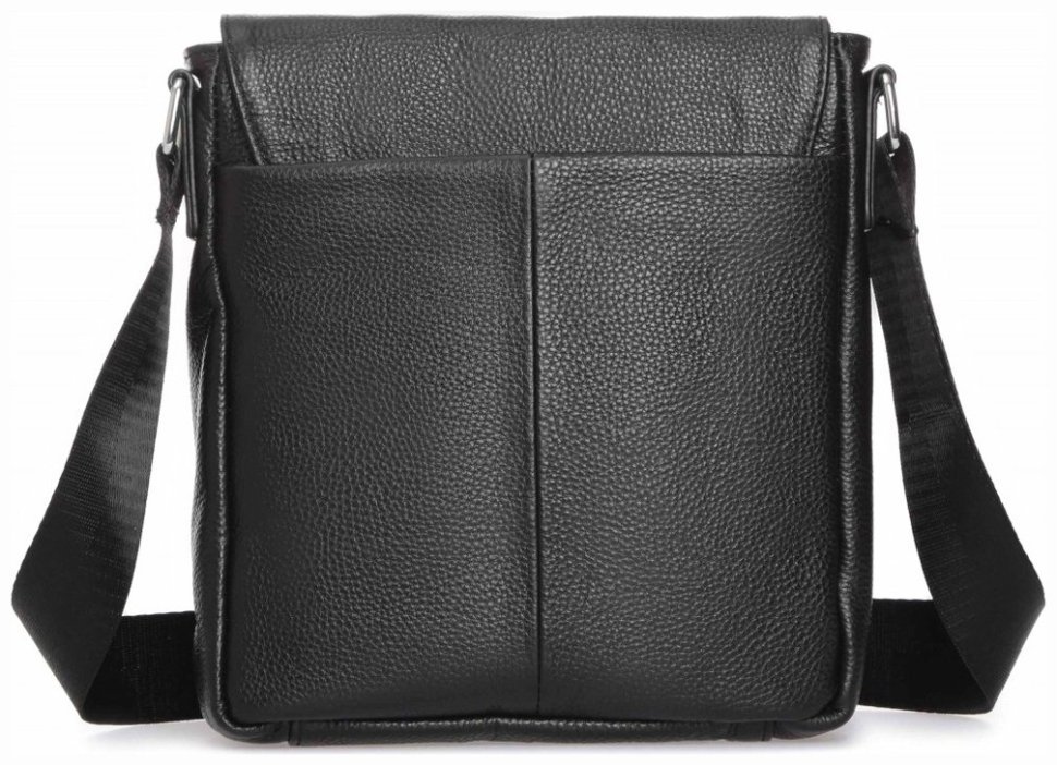 Компактна шкіряна чоловіча сумка-планшет чорного кольору з клапаном Tiding Bag 77508