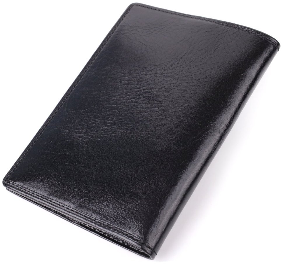 Классическая кожаная обложка для паспорта с отделением для пластиковых карт Tony Perotti  черного цвета 108108 modnotak фото №2