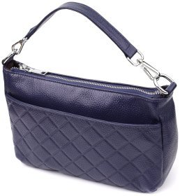 Стильна жіноча сумка з натуральної шкіри з двома змінними ременями Vintage 98208 синього кольору