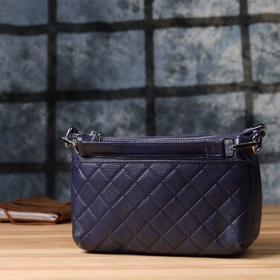 Стильная женская сумка из натуральной кожи с двумя сменными ремнями Vintage 98208 синего цвета modnotak фото №9