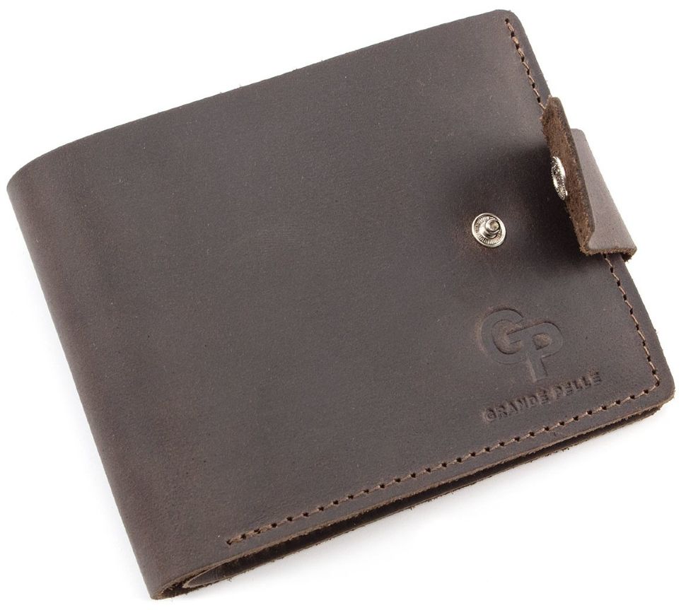 Кожаный коричневый мужской кошелек ручной работы Grande Pelle (13036)