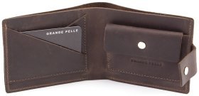 Кожаный коричневый мужской кошелек ручной работы Grande Pelle (13036)