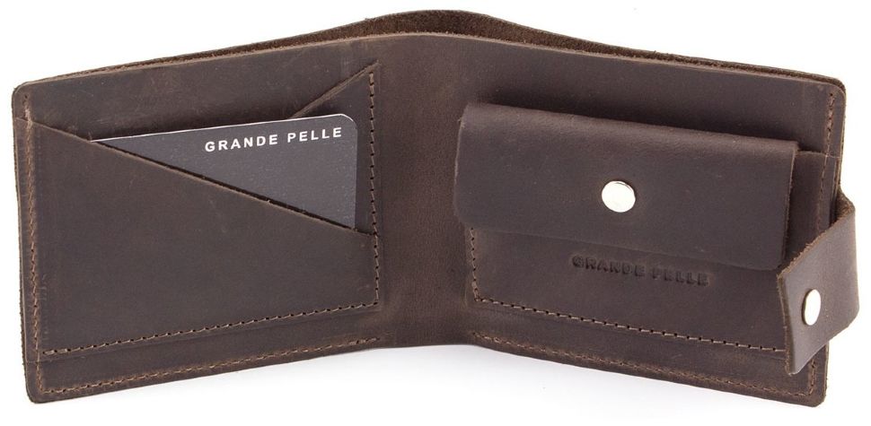 Шкіряний коричневий чоловічий гаманець ручної роботи Grande Pelle (13036)