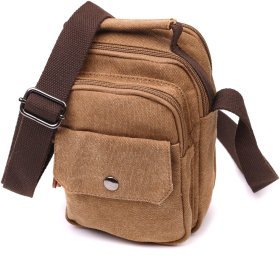 Чоловіча коричнева сумка-барсетка із щільного текстилю на дві блискавки Vintage 2422220