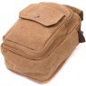 Мужская коричневая сумка-барсетка из плотного текстиля на две молнии Vintage 2422220 - 3