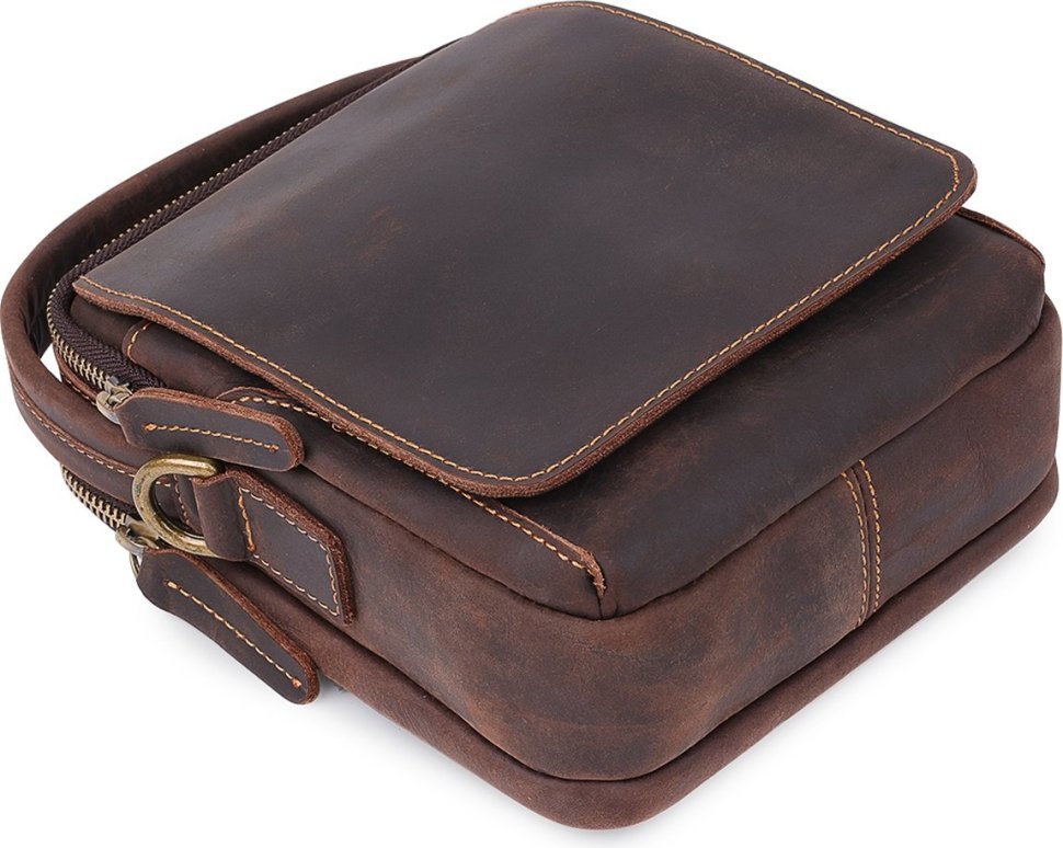 Шкіряна чоловіча вінтажна сумка-барсетка коричневого кольору Vintage (20372)