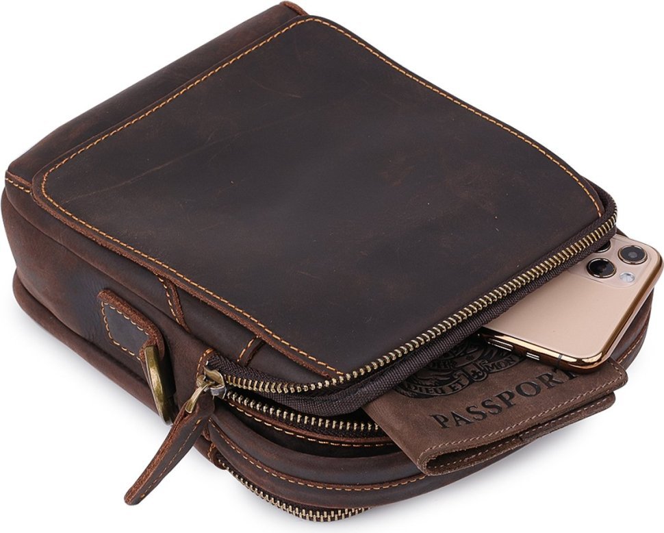 Кожаная мужская винтажная сумка-барсетка коричневого цвета Vintage (20372) 