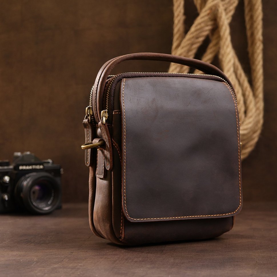 Кожаная мужская винтажная сумка-барсетка коричневого цвета Vintage (20372) 