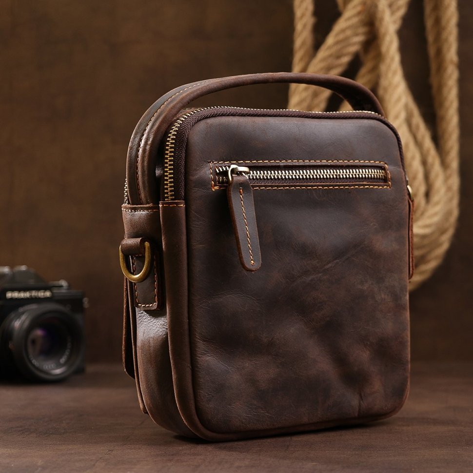 Шкіряна чоловіча вінтажна сумка-барсетка коричневого кольору Vintage (20372)