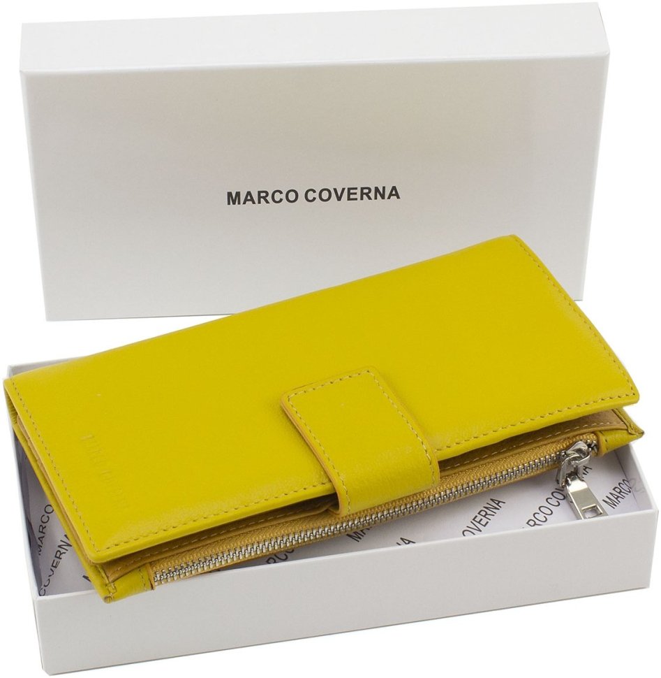 Жовтий жіночий купюрник вертикального формату з натуральної шкіри Marco Coverna 68608