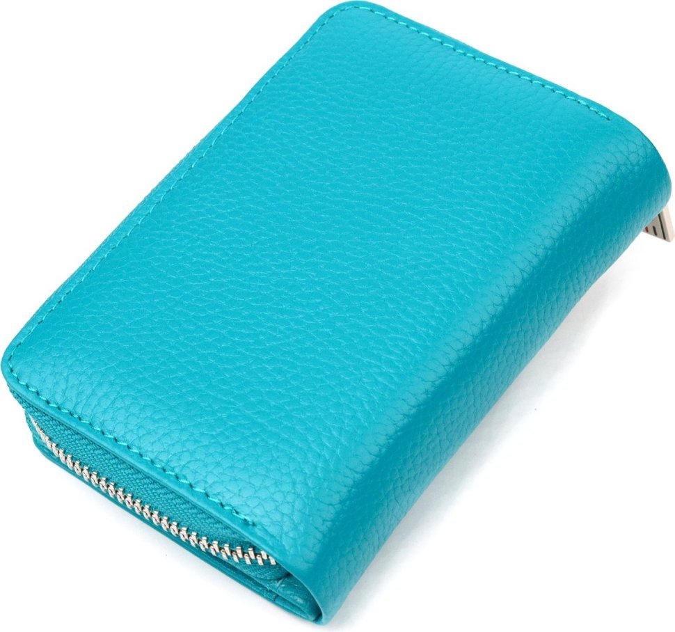 Жіночий вертикальний гаманець із натуральної шкіри бірюзового кольору з монетницею CANPELLINI (2421599)