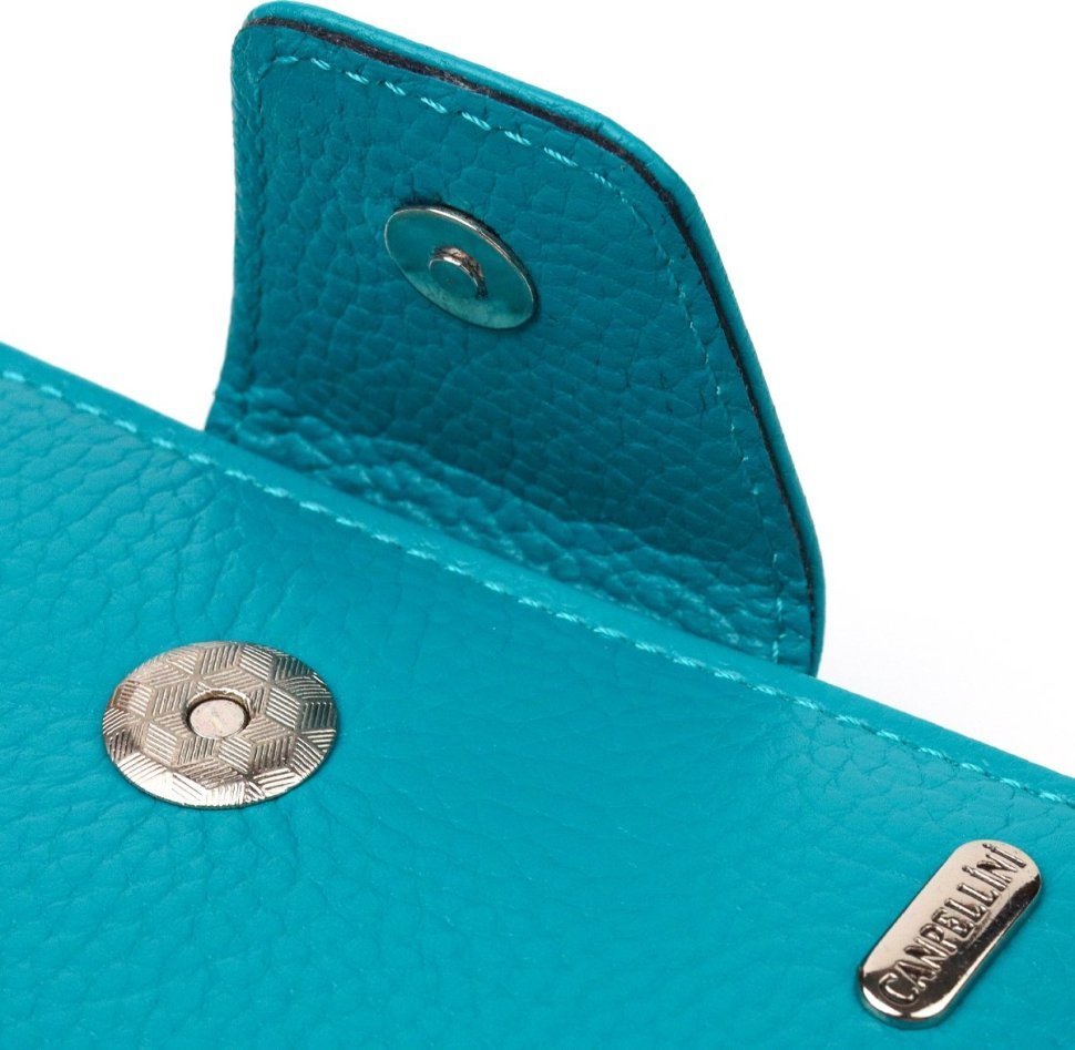 Женский вертикальный кошелек  из натуральной кожи бирюзового цвета с монетницей CANPELLINI (2421599)