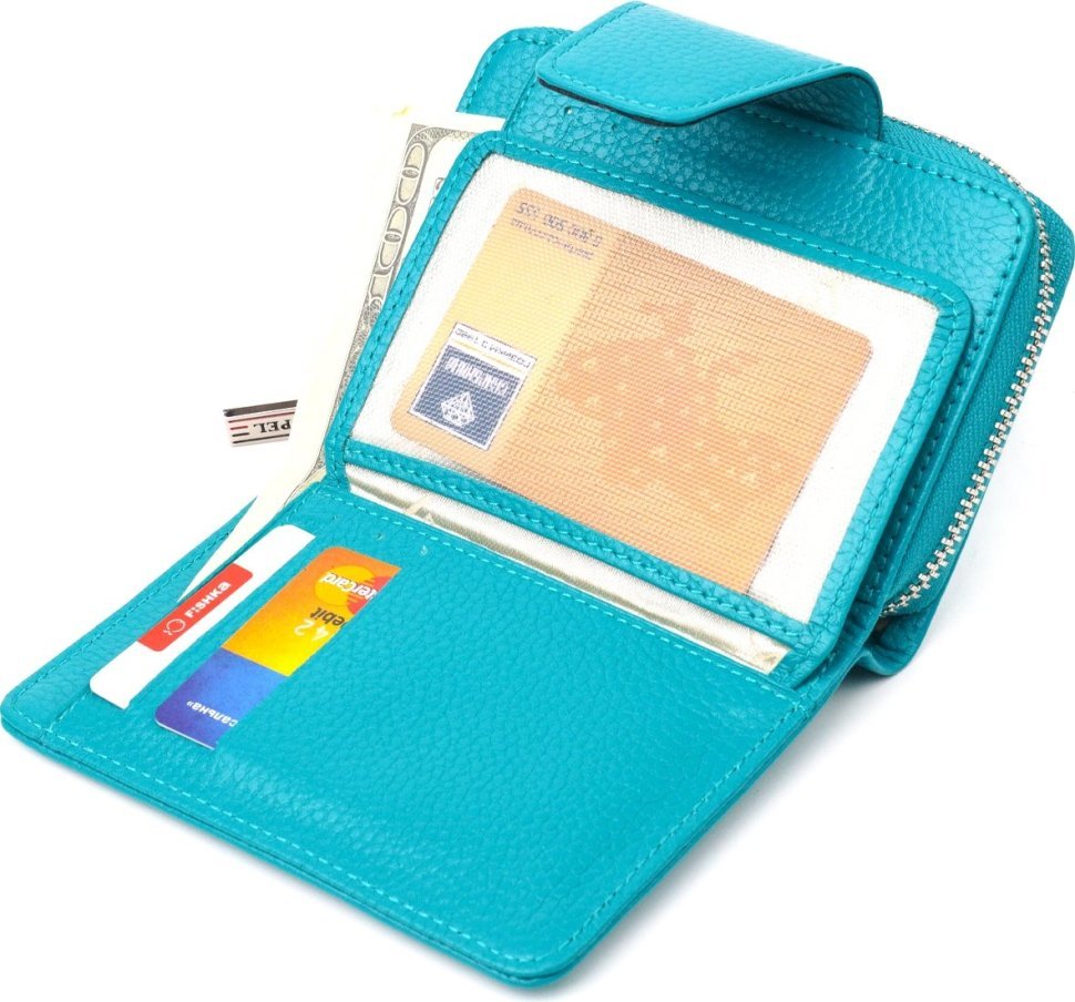 Жіночий вертикальний гаманець із натуральної шкіри бірюзового кольору з монетницею CANPELLINI (2421599)