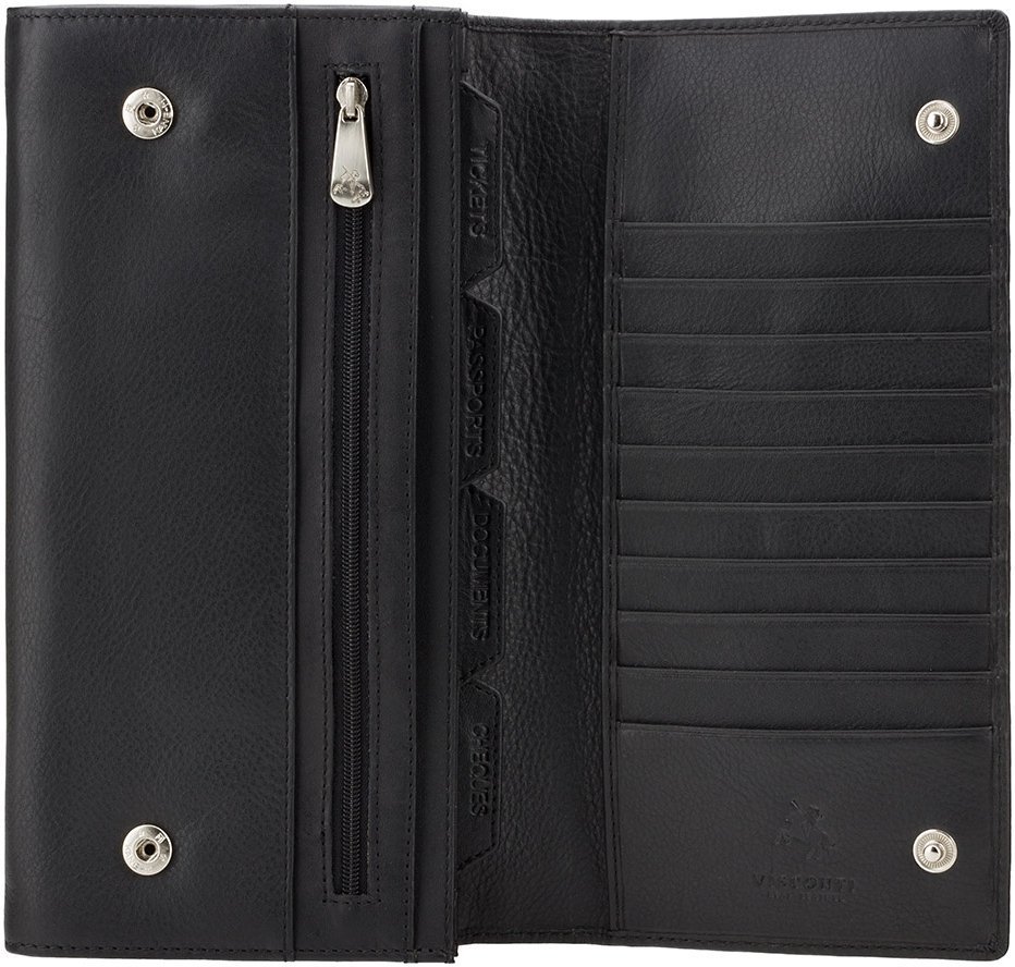 Вместительный дорожный кошелек из натуральной кожи черного цвета Visconti 68808