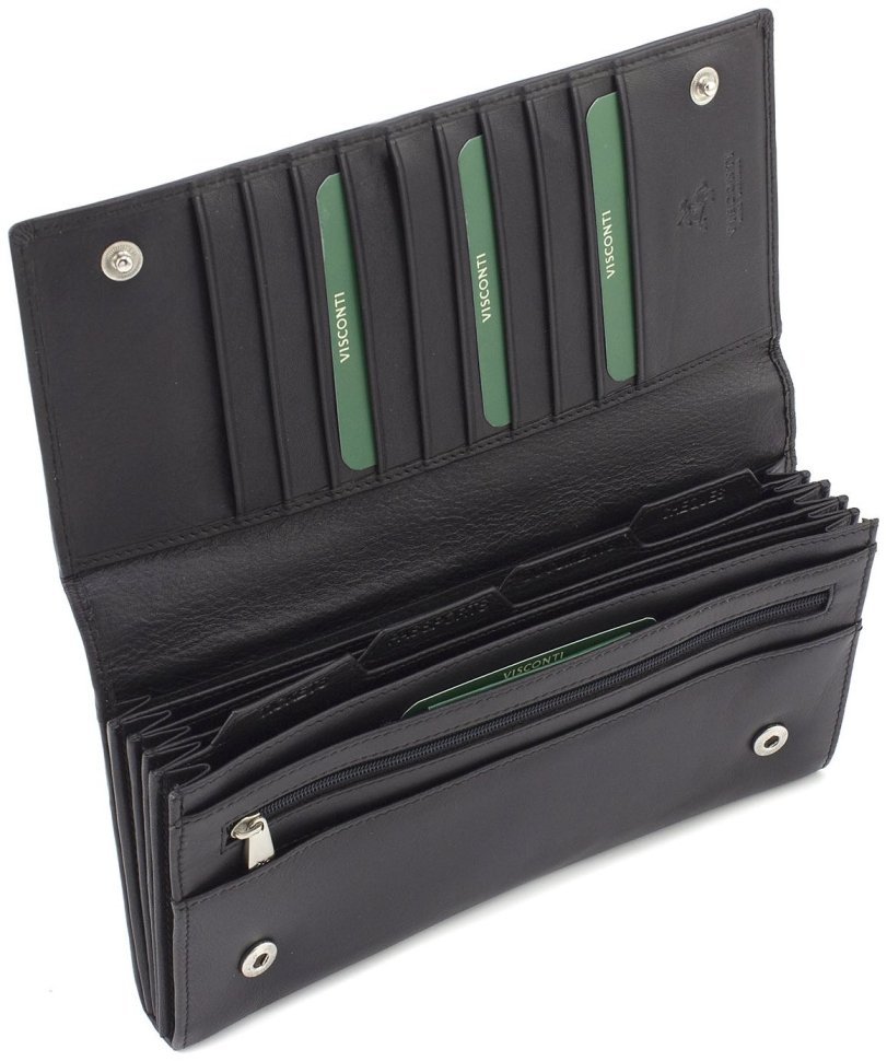 Місткий дорожній гаманець із натуральної шкіри чорного кольору Visconti 68808