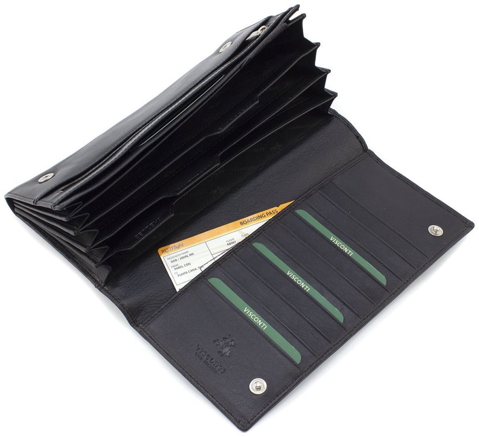 Місткий дорожній гаманець із натуральної шкіри чорного кольору Visconti 68808
