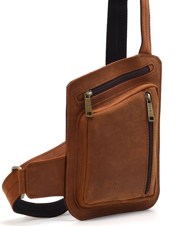 Чоловіча сумка-кобура із вінтажної шкіри рудого кольору TARWA (21657)