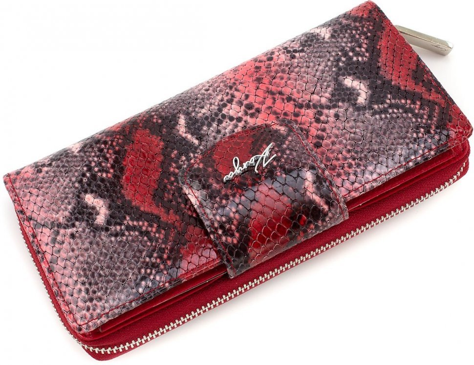 Червоний великий жіночий гаманець із натуральної шкіри під змію KARYA (19588)