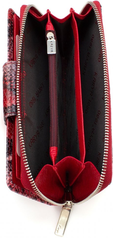 Красный большой женский кошелек из натуральной кожи под змею KARYA (19588)