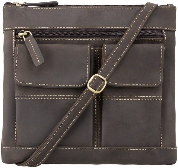 Небольшая плечевая сумка из винтажной кожи коричневого цвета Visconti Slim Bag 69108