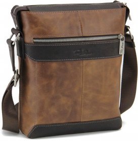 Коричнева чоловіча плечова сумка-планшет з вінтажної шкіри Tom Stone (10966)