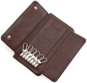 Коричневая ключница из гладкой кожи на два отдела KARYA (15545)