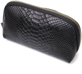 Черная небольшая женская косметичка из натуральной кожи под рептилию Vintage 2422272