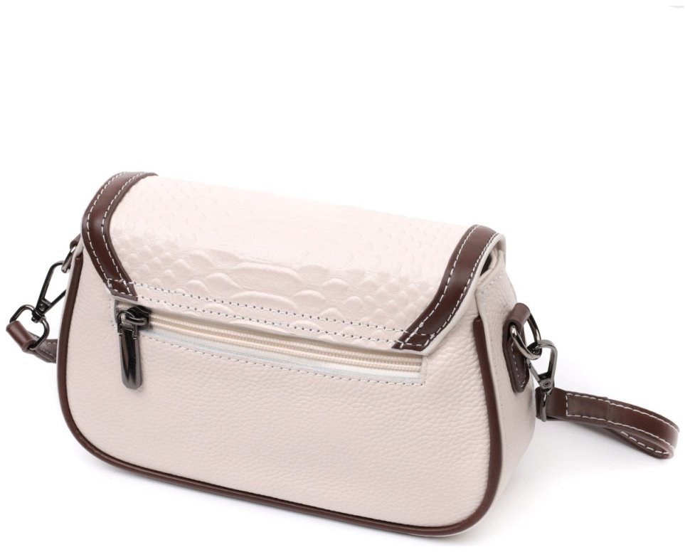 Молочна жіноча сумка-кроссбоді з натуральної шкіри з коричневою окантовкою Vintage 2422372