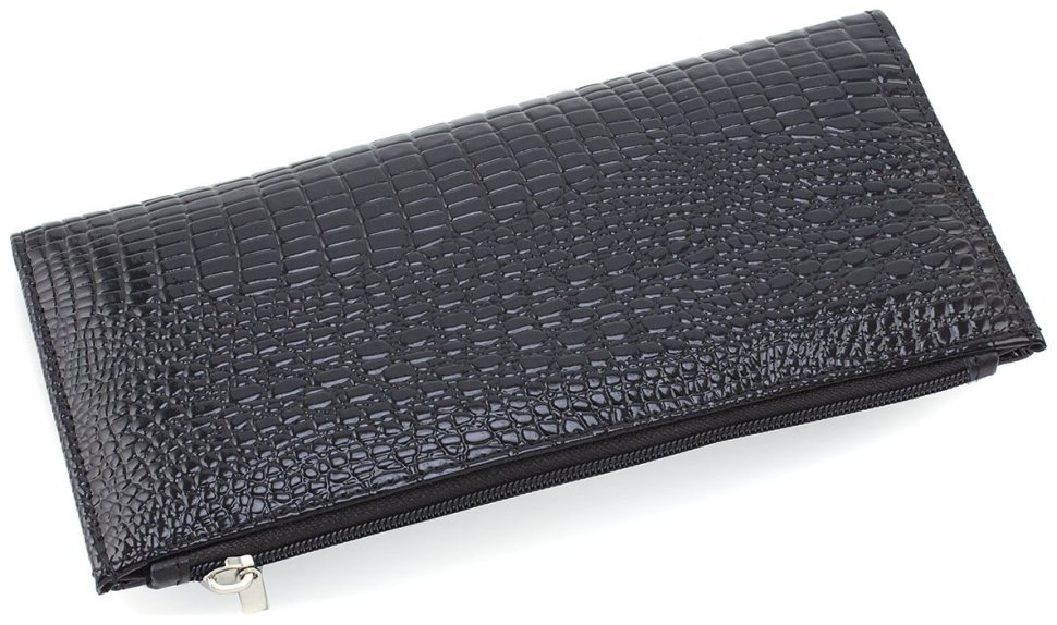 Чорний жіночий лаковий купюрник із натуральної шкіри на магнітах ST Leather 70809