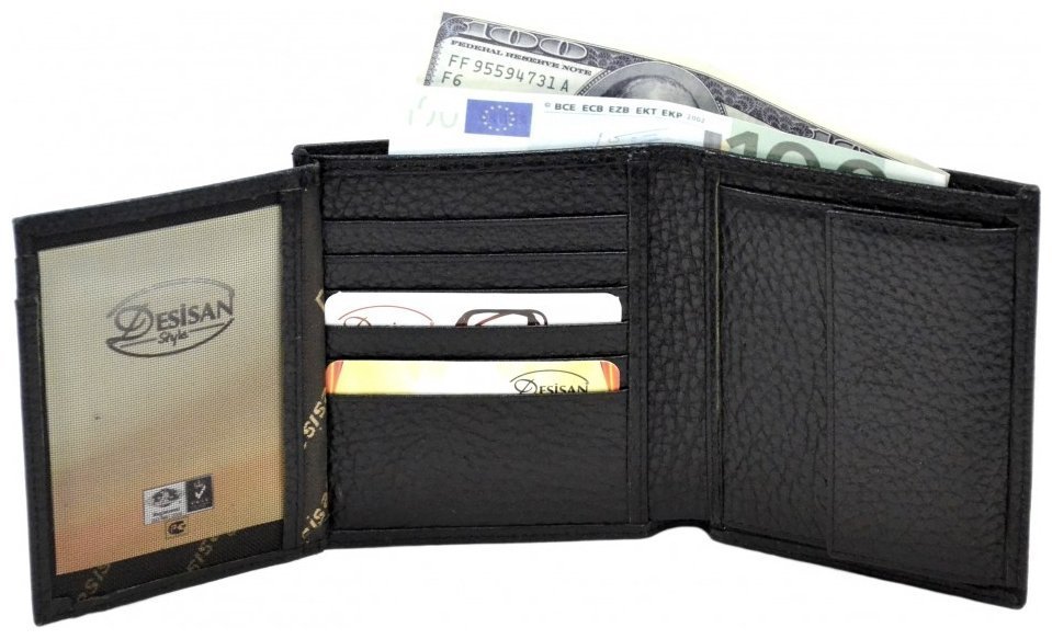 Классическое мужское портмоне из натуральной кожи флотар Desisan 80809 черного цвета modnotak фото №4