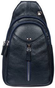 Чоловіча шкіряна сумка-слінг середнього розміру в синьому кольорі DESISAN 81209