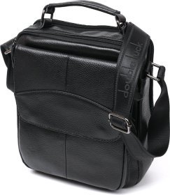 Оригінальна чоловіча сумка-барсетка із чорної шкіри на дві блискавки Vintage (20683)