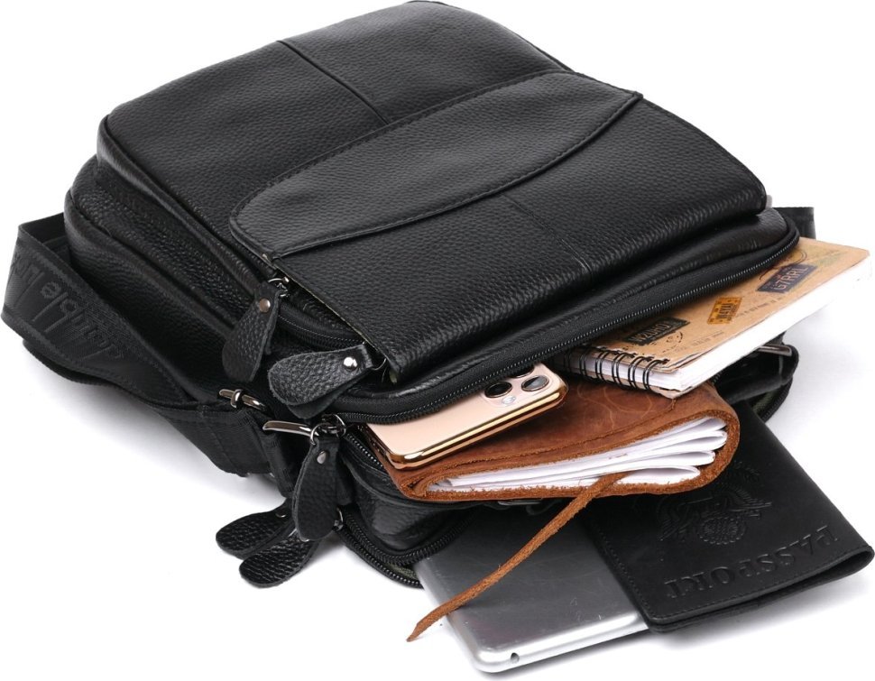 Оригинальная мужская сумка-барсетка из черной кожи на две молнии Vintage (20683)