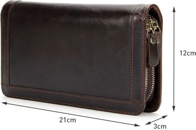 Коричневий шкіряний гаманець клатч на два відділення VINTAGE STYLE (14679)