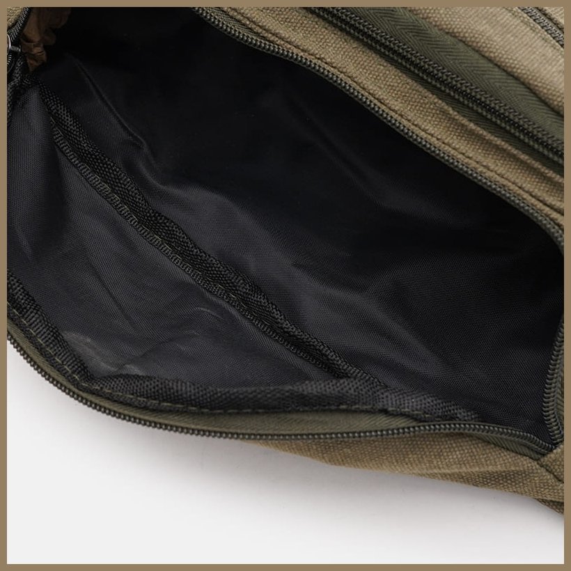 Вместительная мужская сумка-бананка на пояс из текстиля темно-зеленого цвета Monsen 71609